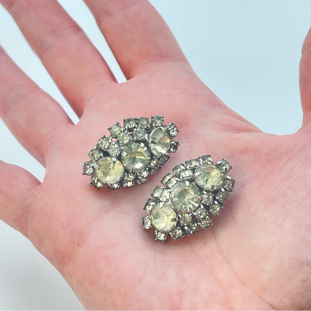 Vintage 50s Earrings Rhinestone | Clip-on Prong set Costume Jewelry